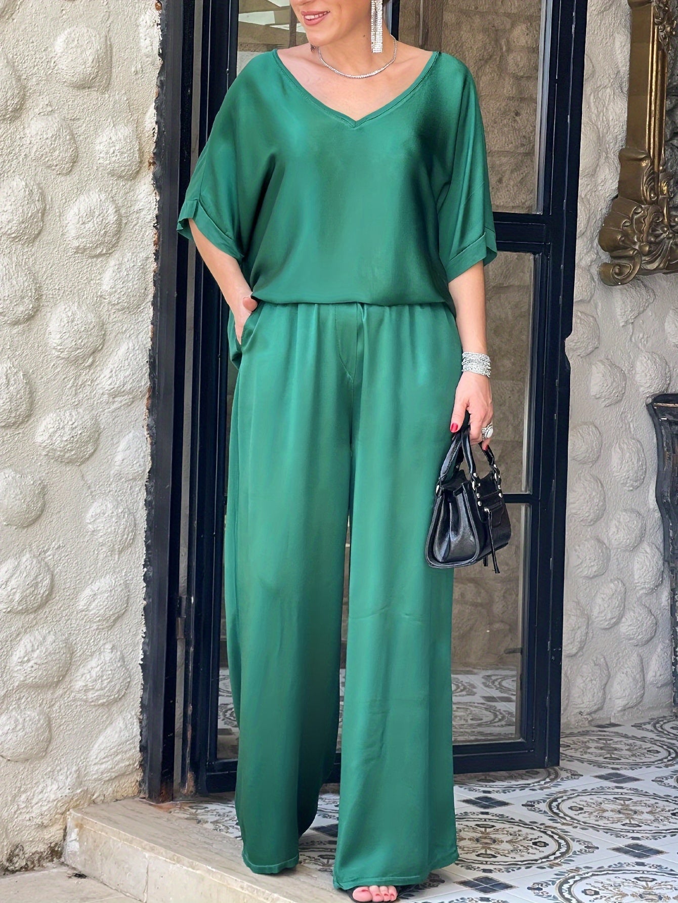 Ashlee - Elegancki Dwuczęściowy Zestaw Z Krótkim Rękawem