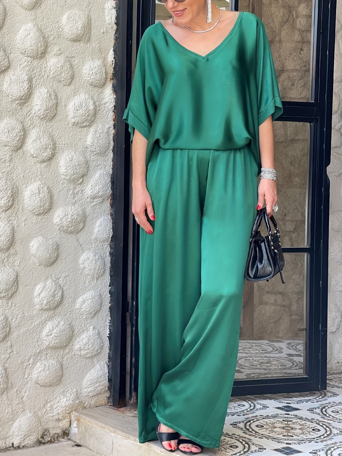 Ashlee - Elegancki Dwuczęściowy Zestaw Z Krótkim Rękawem
