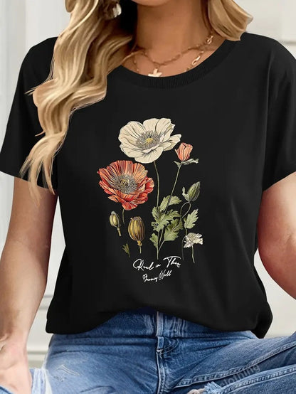 Aimilia - Elegancka Koszulka Z Krótkim Rękawem I Kwiatowym Nadrukiem