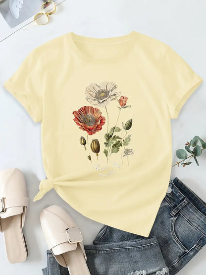 Aimilia - Elegancka Koszulka Z Krótkim Rękawem I Kwiatowym Nadrukiem